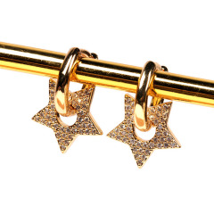 EC1664 Dainty 18K Gold plated Crystal CZ Micro Pave  Heart Star Circle Charm Huggie Earrings for Ladies