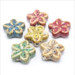 CC1843 Vintage Flower Shape Ceramic Beads, Handmade Pottery, Chinese Porcelain Beads for Jewellery Making
