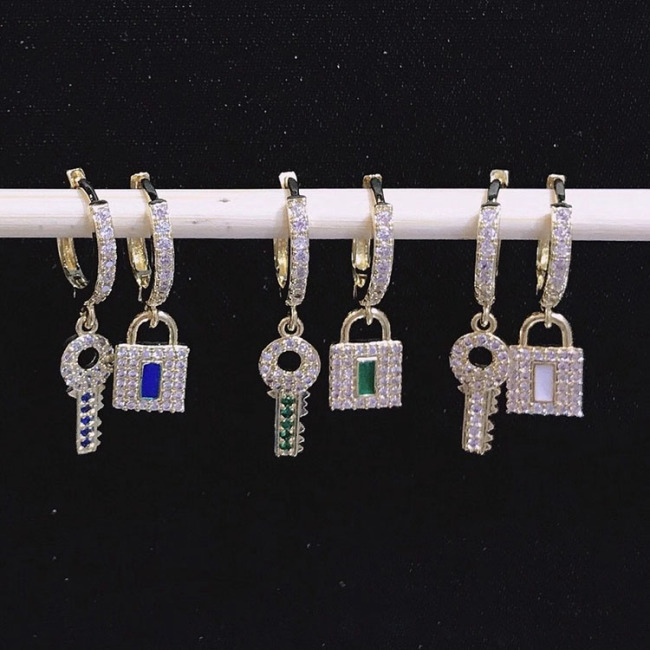 EC1667 2020 Womans Fashion Dainty CZ Lock Butterfly Charm Earrings,  CZ Micro Butterfly Hoop Huggie Earring