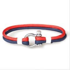 BM3007 Fashion stainless steel terylene cord men's bracelet, polyester fibre with steel horseshoe connector wrist rope bracelet