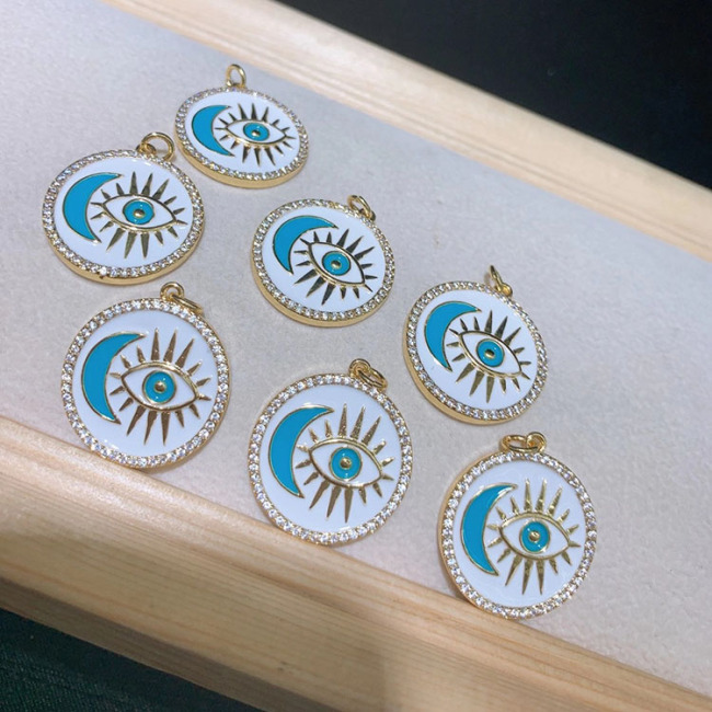 CZ8408 Gold Plated CZ diamond pave evil eyes moon multi colored enamel charms Pendant