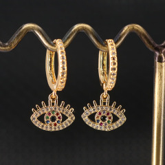 EC1650 Trendy jewelry 18k gold plated CZ cubic zircon rainbow cross eye dangle huggie earrings for women