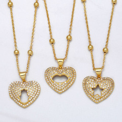 NZ1334 New Creative 18k Gold Plated Chic Cubic Zirconia CZ Hollow Star Hand Cross Butterfly in Heart Pendant Chain Necklace