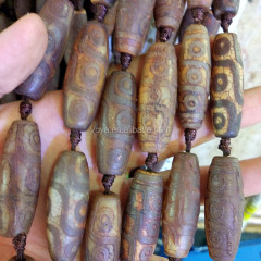 AB0700 Antique brown Tibetan agate barrel stone beads,matte prayer agate rice beads