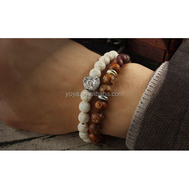 BRS1501 elastic stainless steel lion head bracelet, gemstone men's bracelet