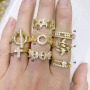 RM1180 Dainty Delicate  Minimalist Gold Plated Diamond CZ Micro Pave Leaf Toggle Cluster Double Stack Cocktail Rings for Ladies