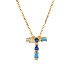 Brass 18k Gold Plated Jewelry A M 26 Rainbow Color Zircon Diamond Initial Letter Pendant Necklace Carta Joyas Collar