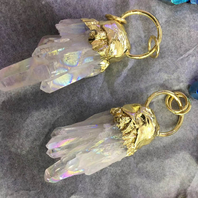 JF7290  2019 Gold Gunmetal Plated Crystal Quartz Stalactite Cluster Pendants,Freeform Quartz Stalagmite Pendants