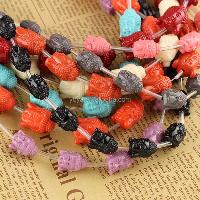 SB6261 Wholesale Pink Red Cream Blue Carved Resin Buddha Head Beads