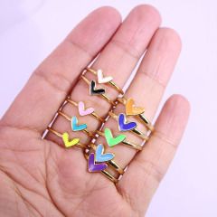 RA1078 NEW Delicate Mini Minimal Gold Plated Neon Enamel Multicolor Rainbow Multi Colored Heart Open Rings