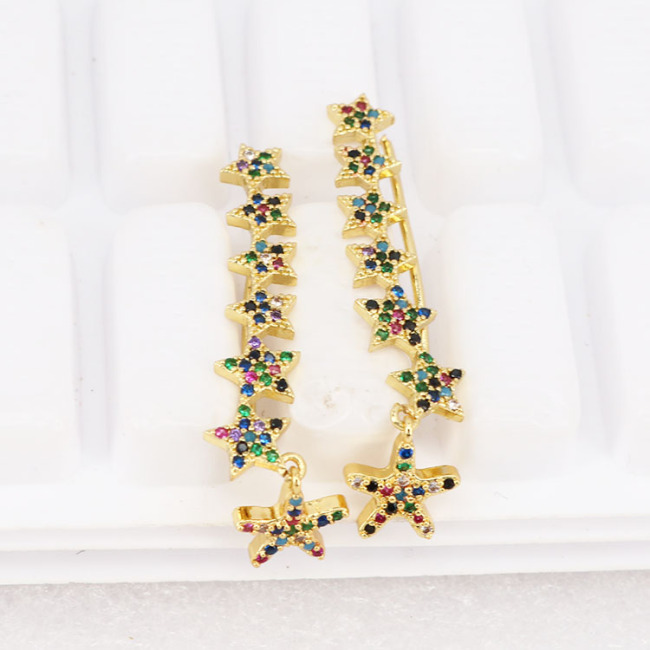 EC1473 Boho Style CZ Earrings, Women's Rainbow Diamond CZ Heart Star Charm Dangle Crawl Earrings,Beautiful Jewelry For Girls