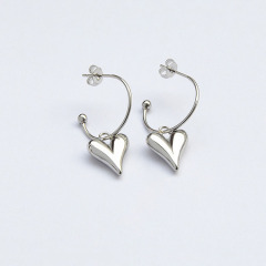 ES1102 Non Tarnish Trendy Gold Plated Stainless Steel Stainless Steel Heart Dangle Charm Huggies  Earrings