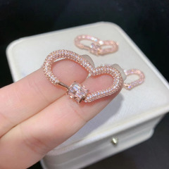 CZ7793 Gold/Rose gold/Gunmetal/Silver Plated Diamond CZ Micro Pave Heart Shape Screw Claw Clasps