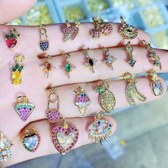CZ8270 Dainty Mini Small Multicolor Cubic Zirconia Heart Charm,Tiny Rainbow CZ Fruit Evil Eyes Charm Pendant for Jewelry making