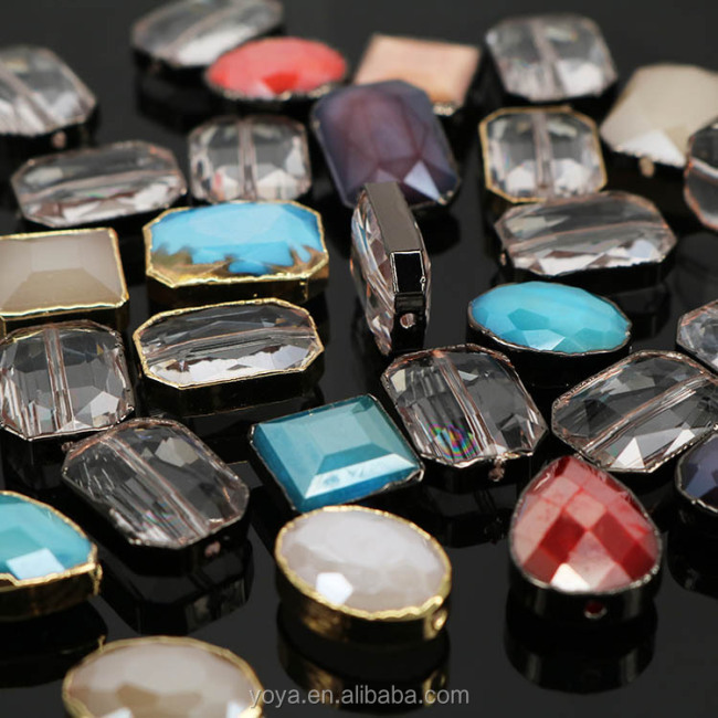 JF8688 Gold Gunmetal Plated Crystal Glass Teardrop Rectangle OVal Square Beads