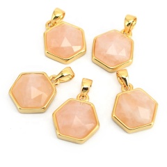 JF7279  New Dainty Gold Plated Bezel Faceted Natural Gemstone Hexagonal Charm Pendants