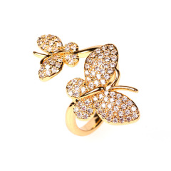 RM1130 Chic 18k Gold Plated Bling Crystal Butterfly Finger Rings for ladies,Diamond Zircon CZ Micro Paved Leaf Rings for women