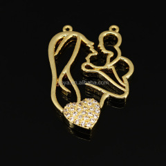 CZ7311 Fashion CZ micro pave Mom hold babay pendant,Cubic zirconia heart crystal pendant.