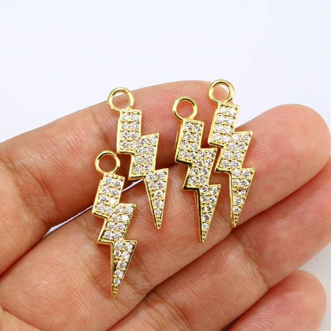 CZ7824 CZ Thunder Lightning Bolt Charm, Diamond CZ Pave Thunder lightning Sign Pendant