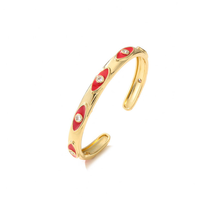 BC2049 18K Gold Plated Diamond CZ Paved Enamel Evil Eye Cuff Bangles