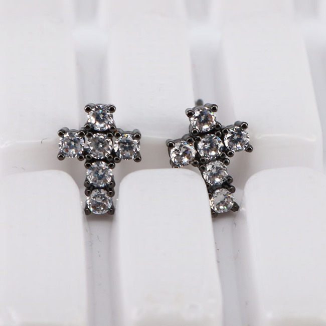 EC1467 Fashion Minimal tiny CZ Micro Pave Cross Stud Earrings,dainty Diamond Pave Cross Studs
