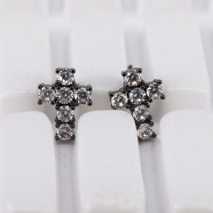 EC1467 Fashion Minimal tiny CZ Micro Pave Cross Stud Earrings,dainty Diamond Pave Cross Studs
