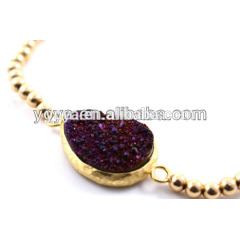 BRH1212 Trendy Natural Teardrop Druzy Bracelet Jewelry,Tiny Pyrite Beaded Bracelets With Pear Druzy