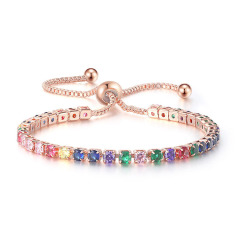 BC1315 3mm Simple Rainbow Diamond Zircon Cubic Zirconia Chain Slide Bracelet,Diamond CZ Adjustable Bracelets Tennis Bracelet