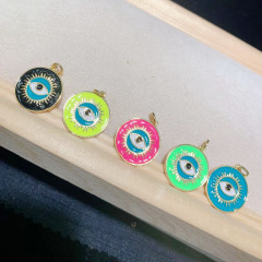 JS1558 Gold Plated brass metal rainbow multi colored evil eyes enamel charms Pendant