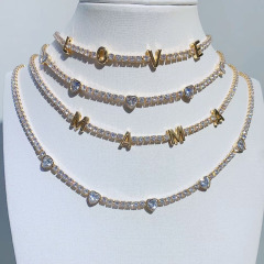 NZ1161 Chic 18k gold plated Diamond CZ Micro Pave Tennis Heart Love Mama Necklace for women Mom