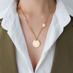 NS1221 Dainty Tarnish Free 18K IP Gold Plated Stainless Steel Ancient Coin Necklace  with Toggle Clasp For Women Ladies