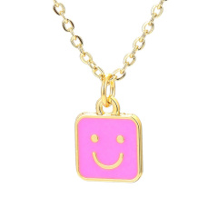 NM1193 2021 Fashion Popular Jewelry Mini Gold Enamel Square Heart Smile Happy Face Smiley Pendant Stainless Steel Chain Necklace