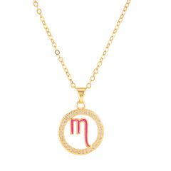 NZ1089 Popular Dainty Enamel Mini Gold Plated CZ Micro Pave Horoscopes Zodiac Charm Necklace for women girls