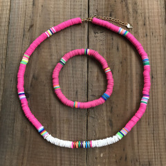 S11044 Chic Polymer Clay Heishi Beaded Surfer Necklace and Bracelet Jewelry Set