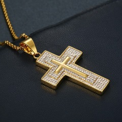 NS1146 fashion hiphop charm stainless steel pendant necklace, high quality 18K gold plated box chain with CZ cross men necklace