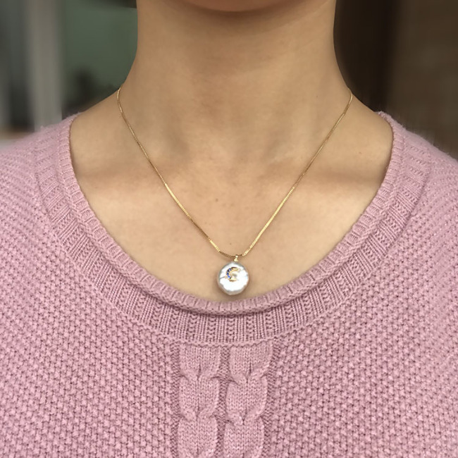 NZ1066 Chic Dainty CZ Micro Pave Crescent Horseshoe Heart Natural Freshwater Pearl Pendant Necklace