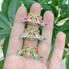 RM1323 Fashion 18k Gold Plated Diamond Cubic Zirconia CZ Micro Pave Rainbow Enamel Insect Bee Rings  for Ladies