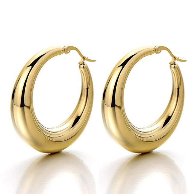 ES1074 Fashion Women Jewelry Thick Stainless Steel Gold Hoop Earrings Chunky Steel Hoop  for Ladies Earring