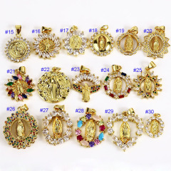 Gold Plated Silver Plated CZ Saint Virgin Guadalupe Mary Latin Oval Charm Pendant, Diamond Medal Medallion Charm