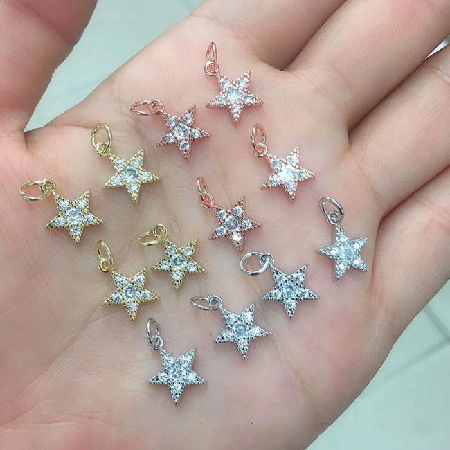 CZ8217 Dainty Celestial Jewelry supplies minimal Mini CZ Micro Pave Star Charm,Small Diamond Cubic Zirconia Star Charms