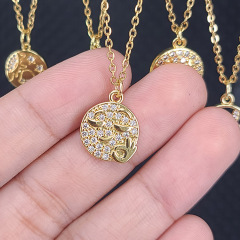 NZ1256 Fashion Jewelry Waterproof Stainless Steel Box Chain Women SMILEY Face Necklace,Charm Diamond Emojis Ladies Necklace