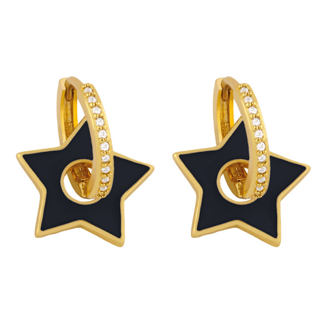 EC1692  Chic Delicate Spring Rainbow Neon Enamel Star Charm CZ Pave Huggies Earrings for Women