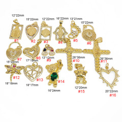 CZ8492 Dainty CZ Micro Pave Jewelry Charms 18k Gold CZ Paved Bear Footprint St Benedict Virgin Mary Charm Pendants