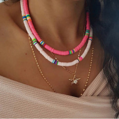 NC1084 Bohemia Colorful Polymer Clay Disc Heishi Beads Choker Necklace for Women Girls