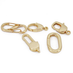 JF13233 Shiny 18K Gold Plated Metal Brass Spring Gate Oval Lobster Clasp Buckle Lock for Necklace Jewelry Making