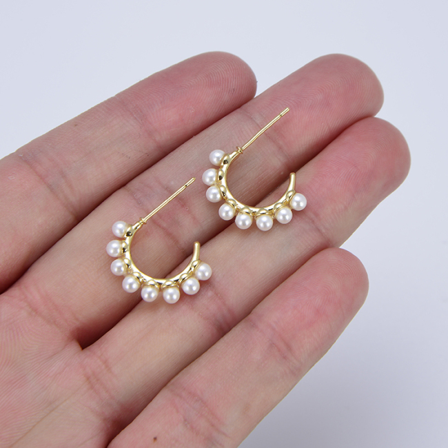 EP1009 Hot Sale Pearl Pave 18k Gold Plated Star Heart Circle C Geometric Hoop Earrings for Women Ladies