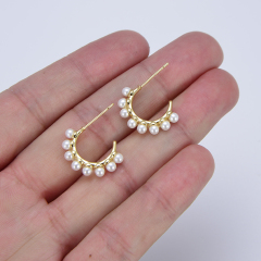 EP1009 Hot Sale Pearl Pave 18k Gold Plated Star Heart Circle C Geometric Hoop Earrings for Women Ladies