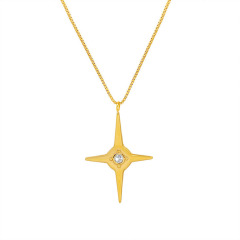 NS1209 Daily Simple Chic Non Tarnish 18k Gold Plated Surgical Titanium Stainless Steel CZ Pave North Star Necklace for WOmen