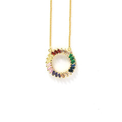 NZ1301 18k gold plated Rainbow Colorful Cubic Zirconia Crystal CZ Baguette Bar Circle Pendant Choker Necklace for Women Ladies