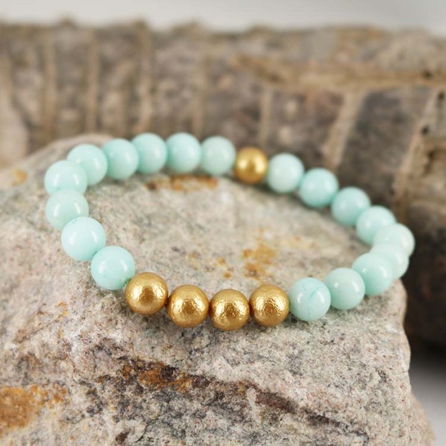 BN5299 Synthetic amazonite Stone beaded matte gold shell pearl elastic bracelet for women
